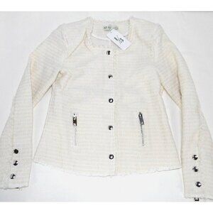 ONE THIRD beige, off white color polyester zip up jacket sweater woman's size XS